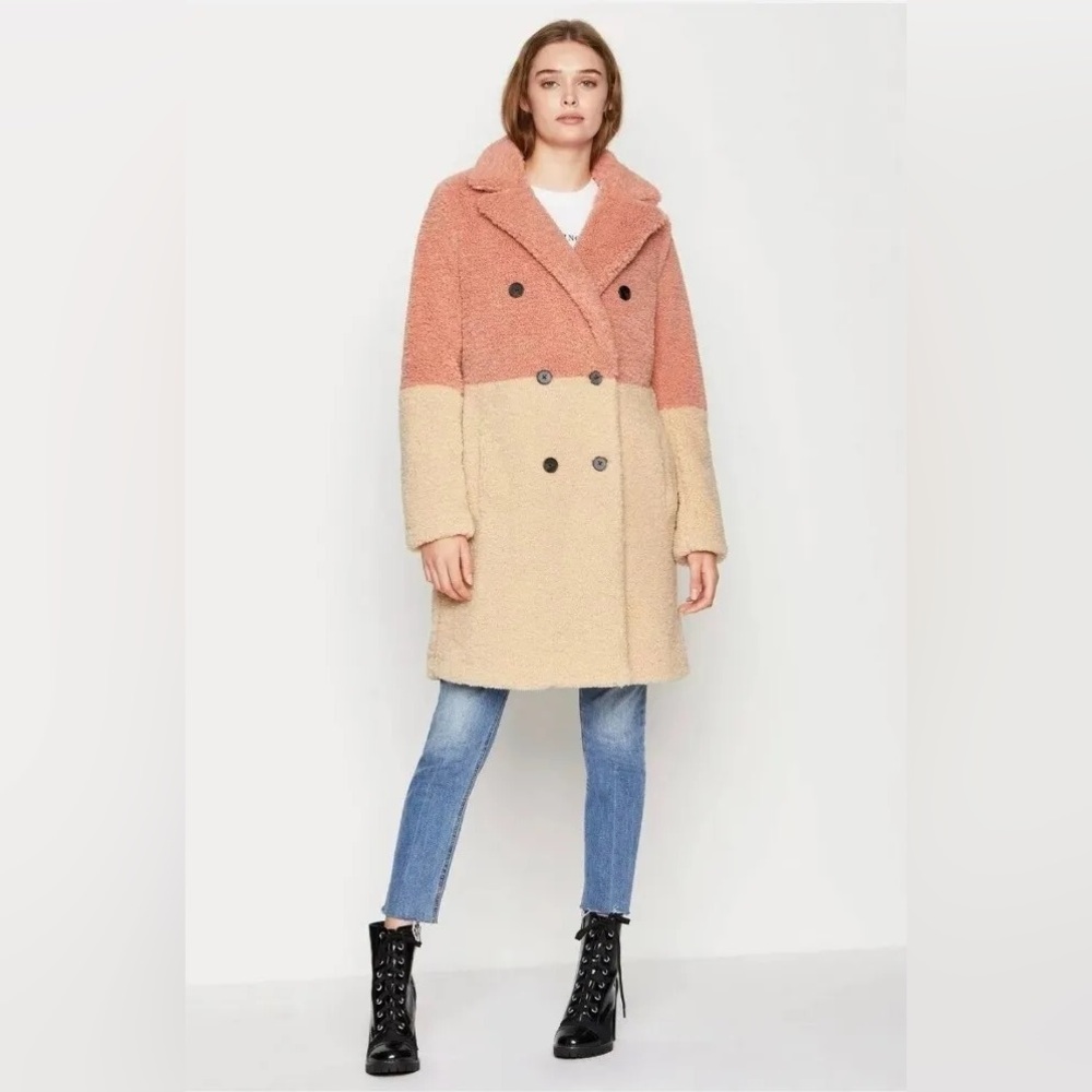 BCBG ColorBlock Teddy Blush Faux Fur Shearling Coat (NWOT)